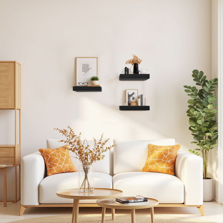 Ensemble de 3 étagères murales flottantes FurnitureR, étagères murales rustiques en bois pour salle de bain, chambre, salon, cuisine, noir