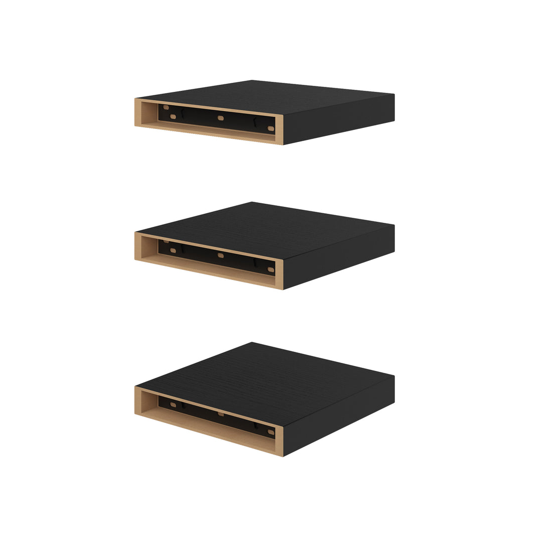 Ensemble de 3 étagères murales flottantes FurnitureR, étagères murales rustiques en bois pour salle de bain, chambre, salon, cuisine, noir