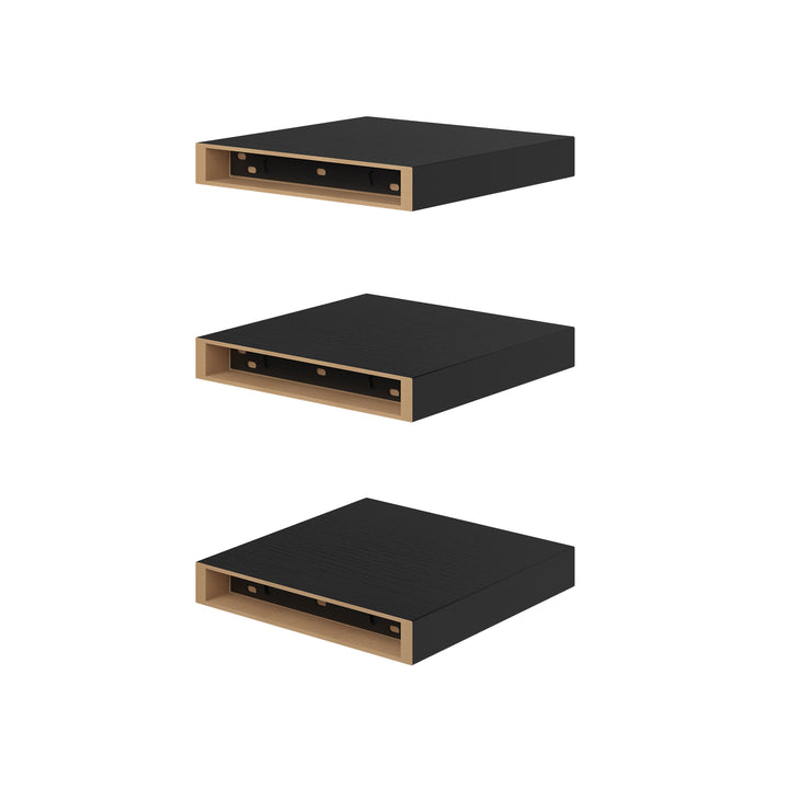 Ensemble de 3 étagères murales flottantes FurnitureR, étagères murales rustiques en bois pour salle de bain, chambre, salon, cuisine, noir