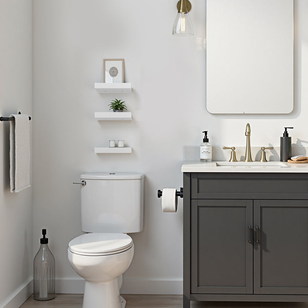 Ensemble de 3 étagères murales carrées flottantes FurnitureR, style rustique, en bois, blanches, pour salle de bain, chambre, salon et cuisine.