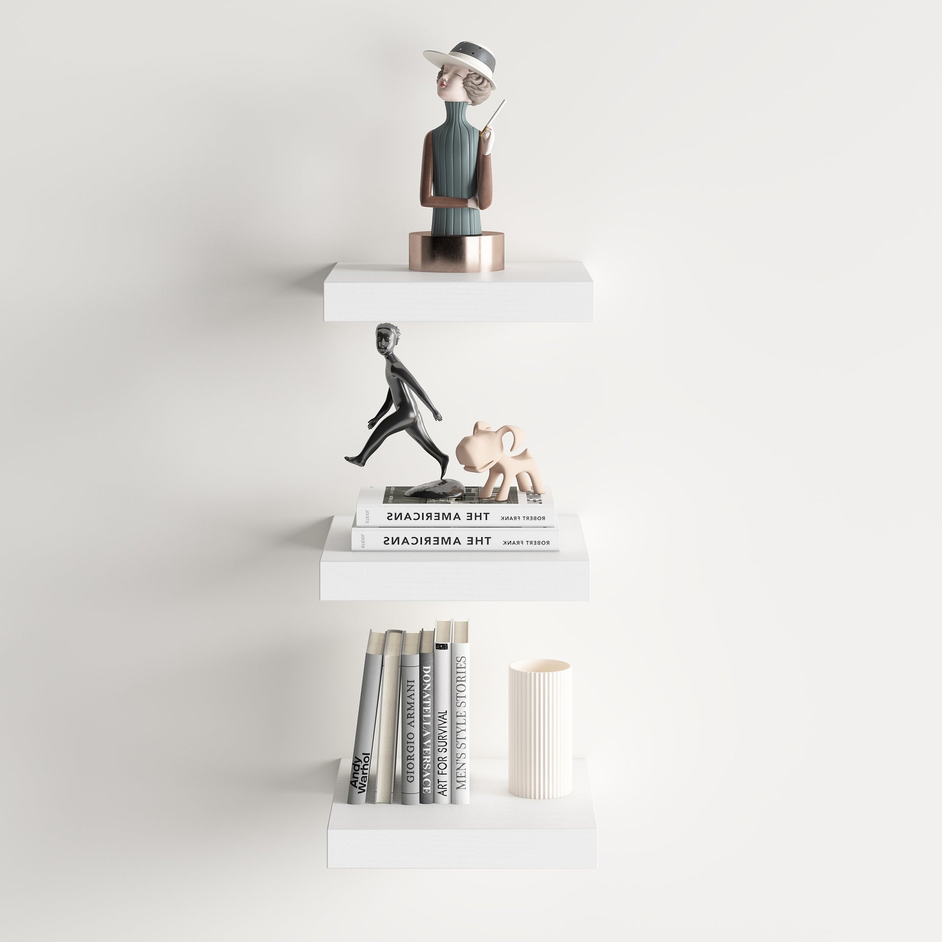 Ensemble de 3 étagères murales carrées flottantes FurnitureR, style rustique, en bois, blanches, pour salle de bain, chambre, salon et cuisine.