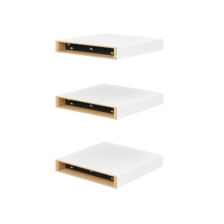 Ensemble de 3 étagères murales carrées flottantes FurnitureR, style rustique, en bois, blanches, pour salle de bain, chambre, salon et cuisine.
