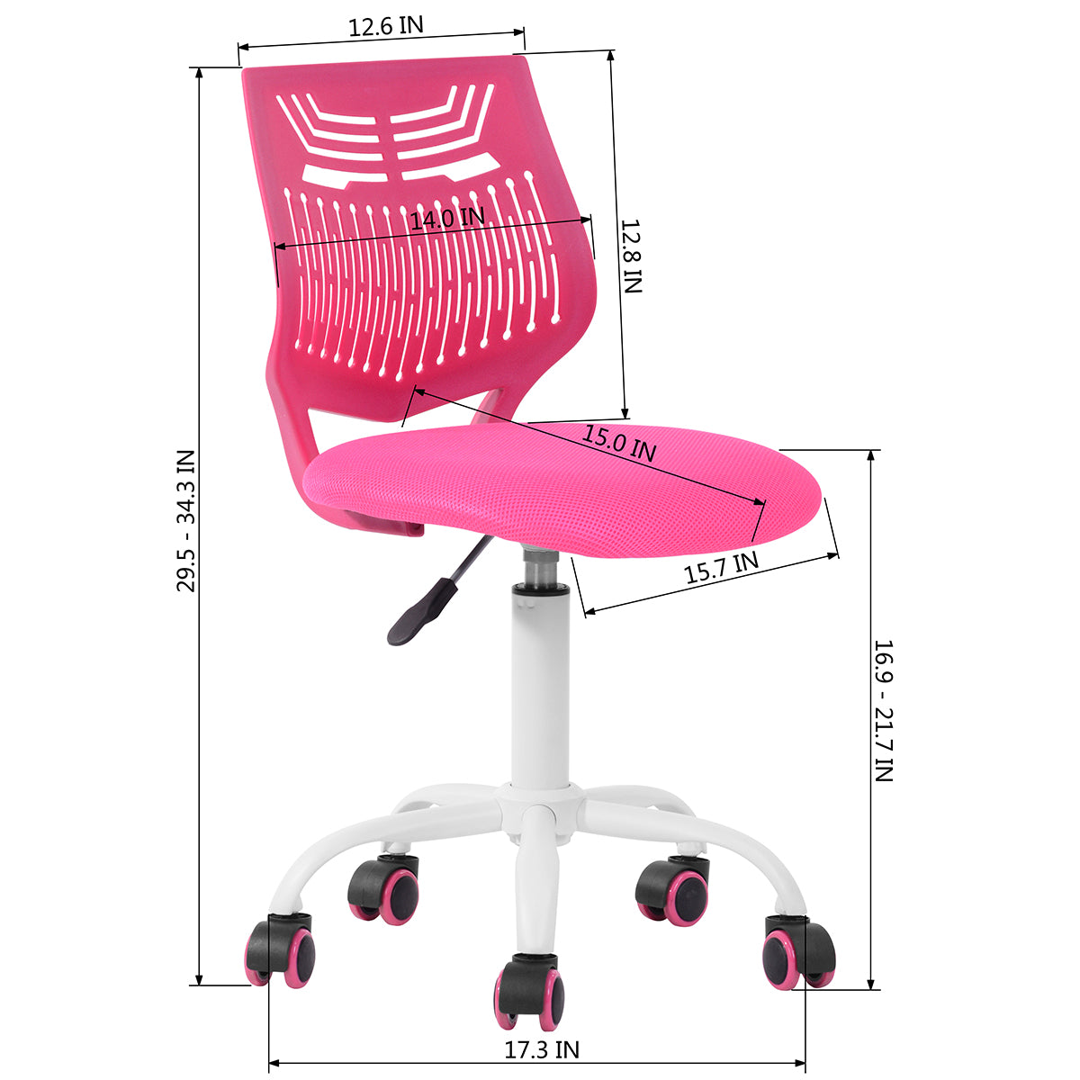 Chaise de bureau FurnitureR sans accoudoirs, mignonne et compacte, idéale pour étudier sur ordinateur. Pivotante, réglable, avec dossier bas et roulettes, pour adolescentes et femmes. Couleur verte.