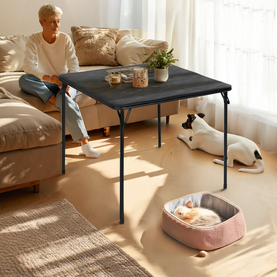 Table pliante carrée FurnitureR 86 cm (33,9 pouces), table multifonctionnelle pliable et portable pour les repas d'appoint, plateau en PVC, aucun assemblage requis, noire