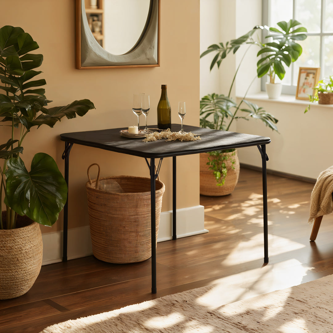 Table pliante carrée FurnitureR 86 cm (33,9 pouces), table multifonctionnelle pliable et portable pour les repas d'appoint, plateau en PVC, aucun assemblage requis, noire