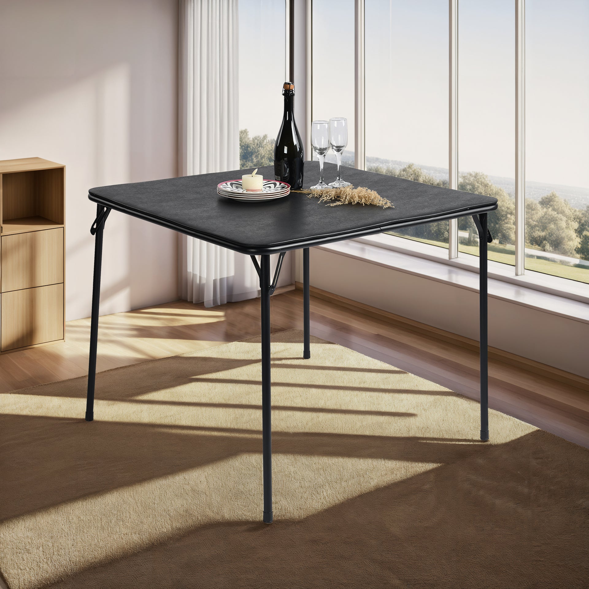 Table de salle à manger pliante FurnitureR avec pieds pliables pour faciliter le transport et le rangement, table carrée pliable de 80 cm (31,5 pouces), plateau en PVC, structure en métal