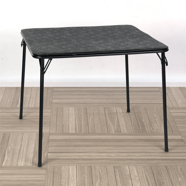 Furniture R Grey Square Folding Table, Minimalist Design Dining Table, Sturdy Metal Frame and Upholstered Synthetic Leather Top, Modern Living Rooms, Portable for Casual Dining Or Workspace Use-86cm