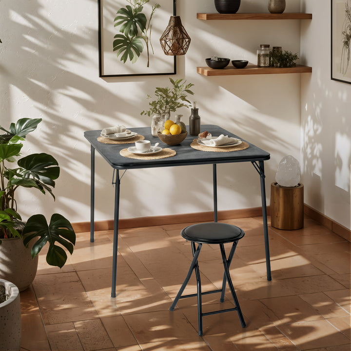 Furniture R Grey Square Folding Table, Minimalist Design Dining Table, Sturdy Metal Frame and Upholstered Synthetic Leather Top, Modern Living Rooms, Portable for Casual Dining Or Workspace Use-86cm