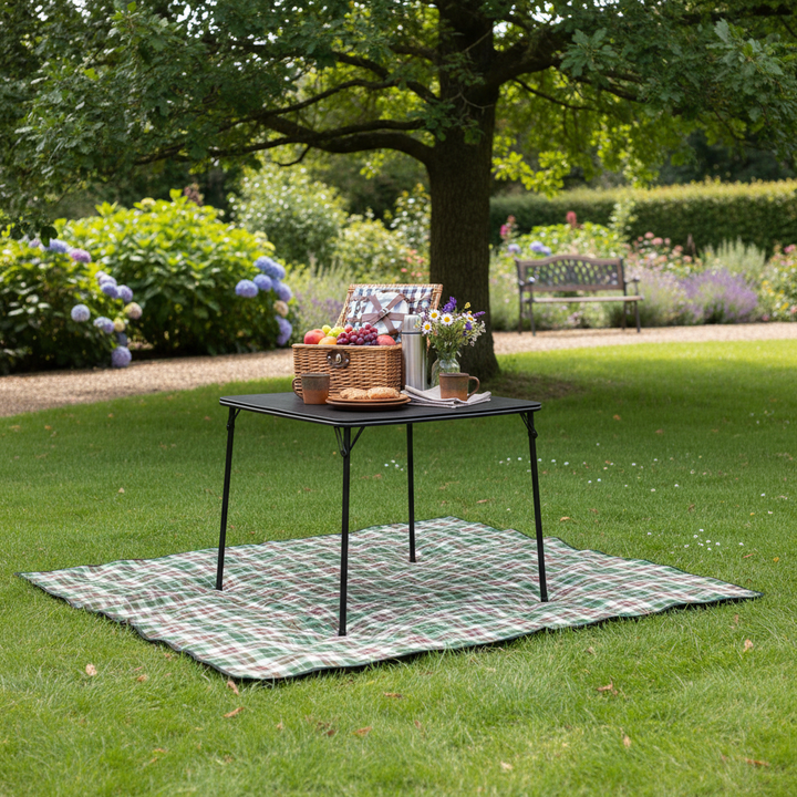 FurnitureR Klappbarer Esstisch mit einklappbaren Beinen für einfachen Transport und platzsparende Aufbewahrung, 80 cm (31,5 Zoll) großer, klappbarer quadratischer Kartentisch, PVC-Tischplatte, Metallgestell