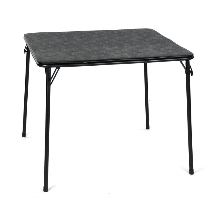 Furniture R Grey Square Folding Table, Minimalist Design Dining Table, Sturdy Metal Frame and Upholstered Synthetic Leather Top, Modern Living Rooms, Portable for Casual Dining Or Workspace Use-86cm