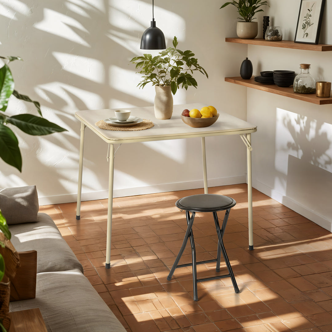 Furniture R Grey Square Folding Table, Minimalist Design Dining Table, Sturdy Metal Frame and Upholstered Synthetic Leather Top, Modern Living Rooms, Portable for Casual Dining Or Workspace Use-86cm