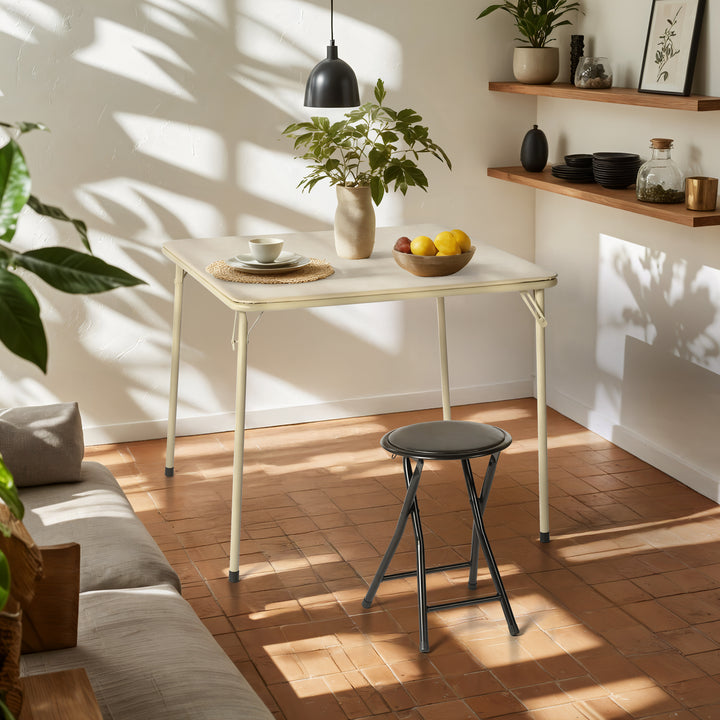 Furniture R Grey Square Folding Table, Minimalist Design Dining Table, Sturdy Metal Frame and Upholstered Synthetic Leather Top, Modern Living Rooms, Portable for Casual Dining Or Workspace Use-86cm