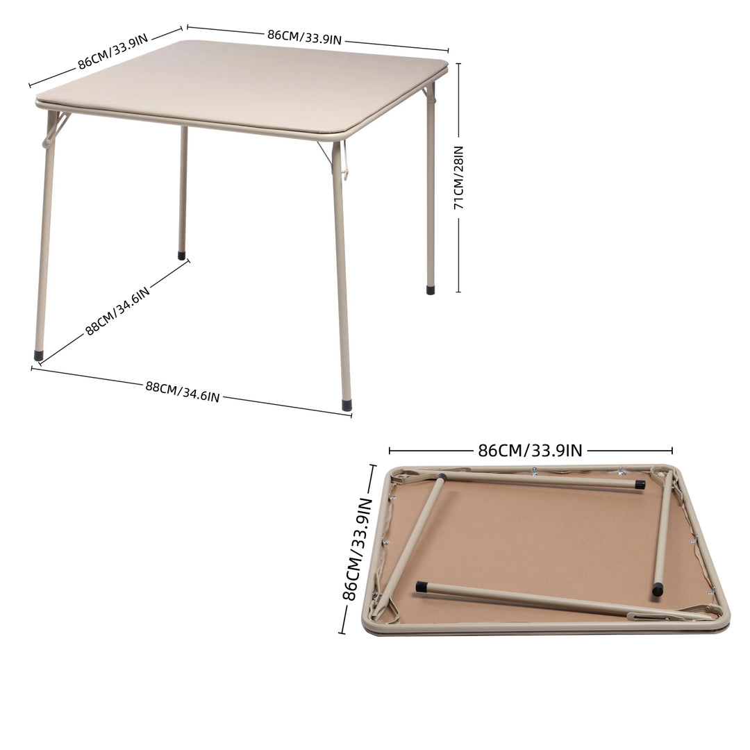 Furniture R Grey Square Folding Table, Minimalist Design Dining Table, Sturdy Metal Frame and Upholstered Synthetic Leather Top, Modern Living Rooms, Portable for Casual Dining Or Workspace Use-86cm