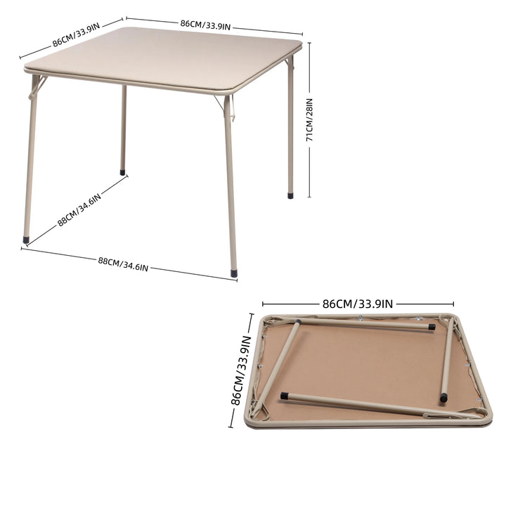 Furniture R Grey Square Folding Table, Minimalist Design Dining Table, Sturdy Metal Frame and Upholstered Synthetic Leather Top, Modern Living Rooms, Portable for Casual Dining Or Workspace Use-86cm