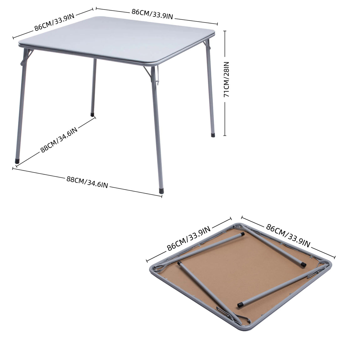 Furniture R Grey Square Folding Table, Minimalist Design Dining Table, Sturdy Metal Frame and Upholstered Synthetic Leather Top, Modern Living Rooms, Portable for Casual Dining Or Workspace Use-86cm