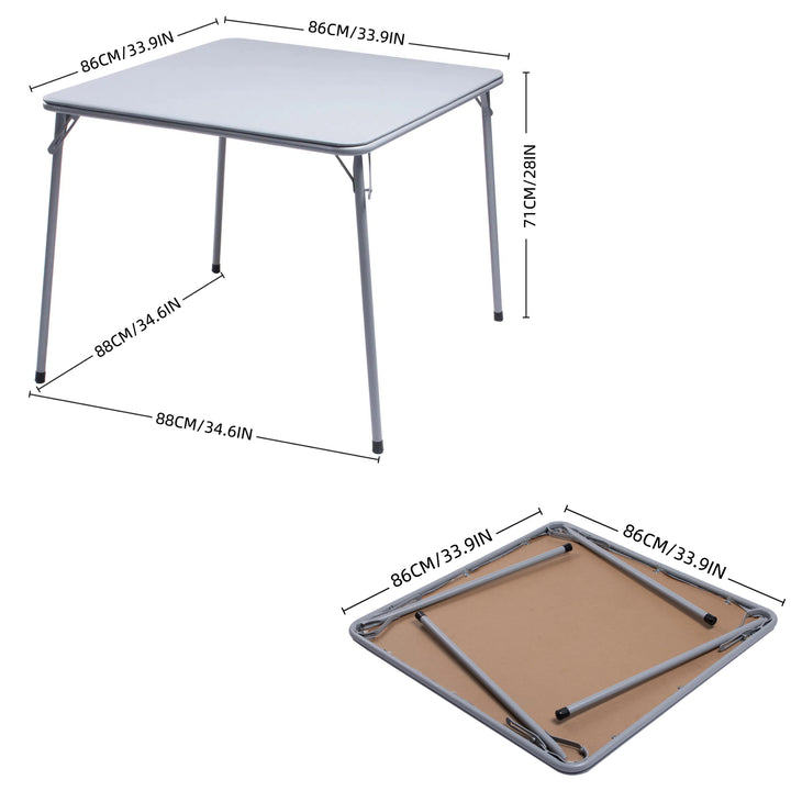 Furniture R Grey Square Folding Table, Minimalist Design Dining Table, Sturdy Metal Frame and Upholstered Synthetic Leather Top, Modern Living Rooms, Portable for Casual Dining Or Workspace Use-86cm