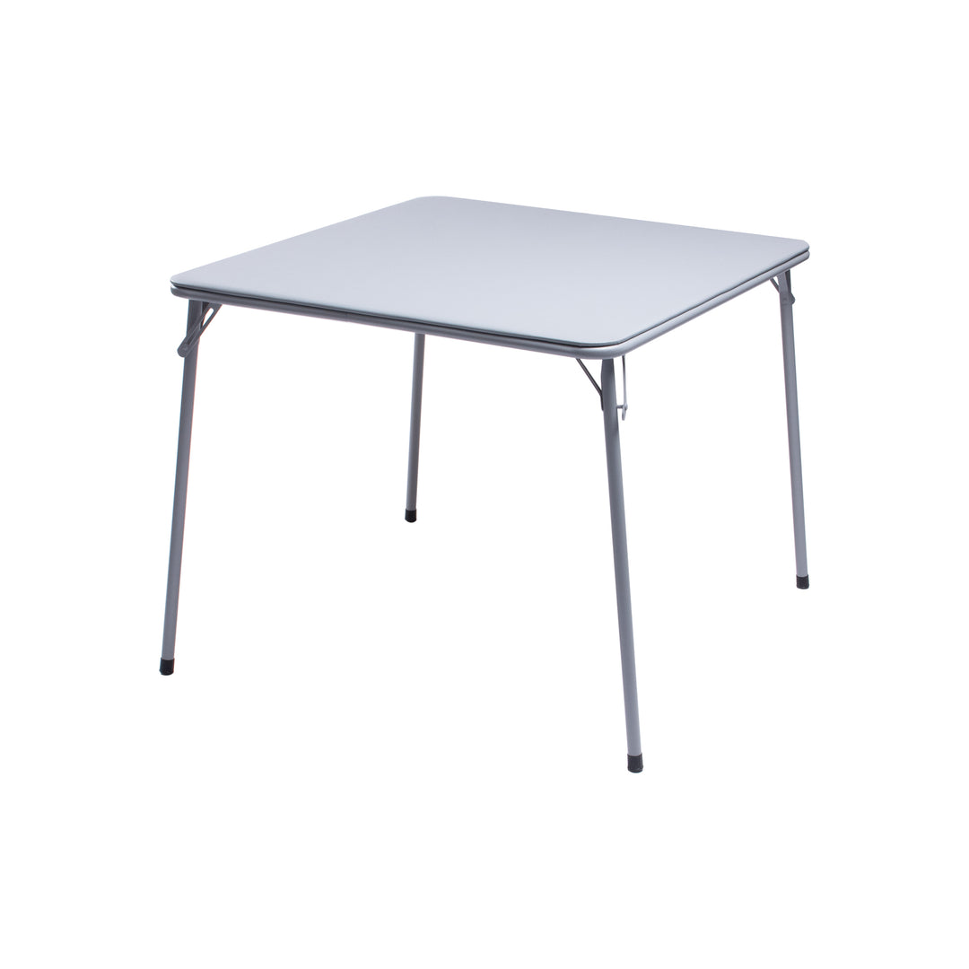 Furniture R Grey Square Folding Table, Minimalist Design Dining Table, Sturdy Metal Frame and Upholstered Synthetic Leather Top, Modern Living Rooms, Portable for Casual Dining Or Workspace Use-86cm