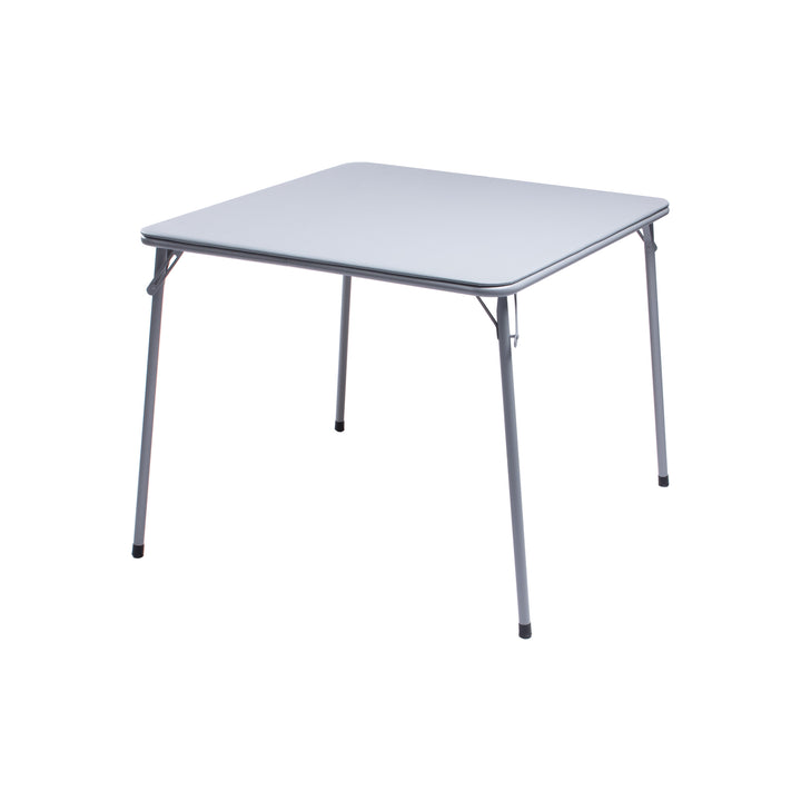 Furniture R Grey Square Folding Table, Minimalist Design Dining Table, Sturdy Metal Frame and Upholstered Synthetic Leather Top, Modern Living Rooms, Portable for Casual Dining Or Workspace Use-86cm