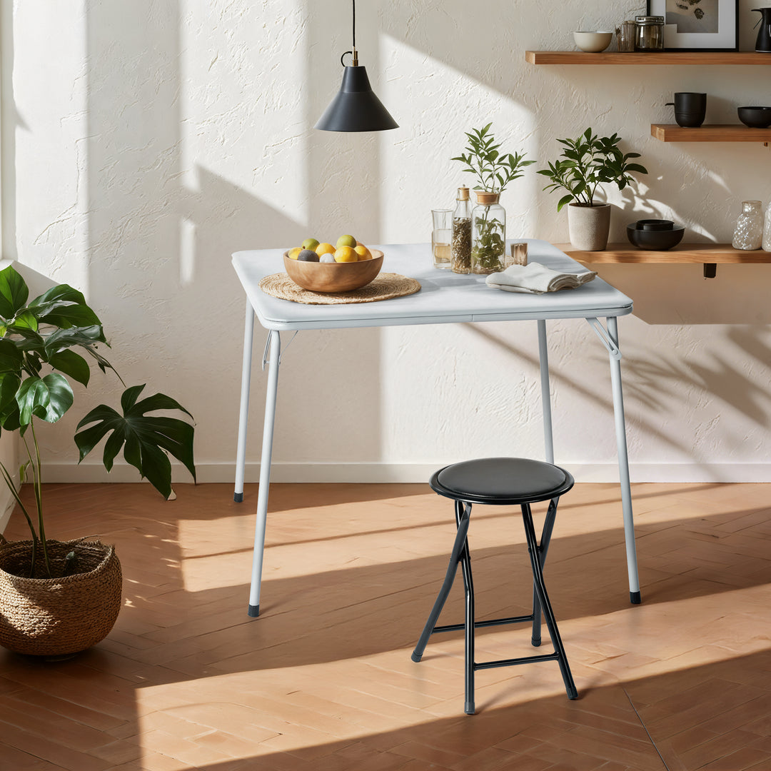Furniture R Grey Square Folding Table, Minimalist Design Dining Table, Sturdy Metal Frame and Upholstered Synthetic Leather Top, Modern Living Rooms, Portable for Casual Dining Or Workspace Use-86cm