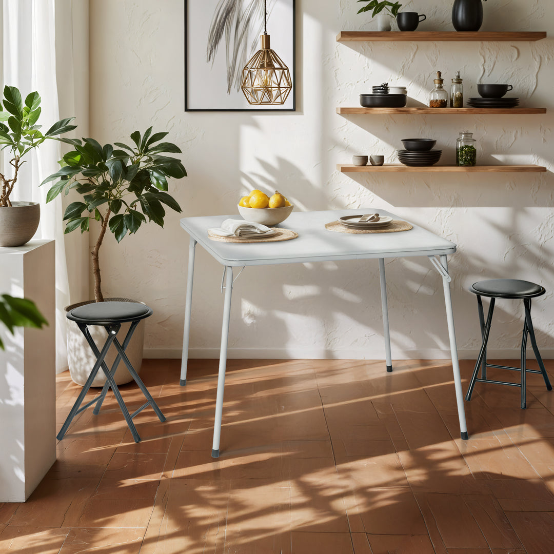 Furniture R Grey Square Folding Table, Minimalist Design Dining Table, Sturdy Metal Frame and Upholstered Synthetic Leather Top, Modern Living Rooms, Portable for Casual Dining Or Workspace Use-86cm