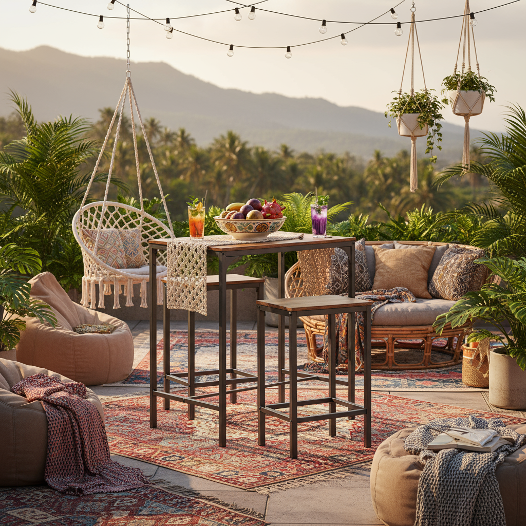 FurnitureR 3 pièces Ensemble Table Haute et Tabourets, 80x50x90cm, Holz und Metall, Design Industriel Moderne, Meubles d'économie d'espace Cuisine et Salle à Manger, Facile à Monter