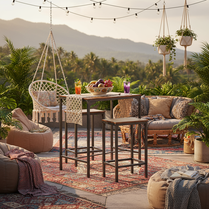 FurnitureR 3 pièces Ensemble Table Haute et Tabourets, 80x50x90cm, Holz und Metall, Design Industriel Moderne, Meubles d'économie d'espace Cuisine et Salle à Manger, Facile à Monter