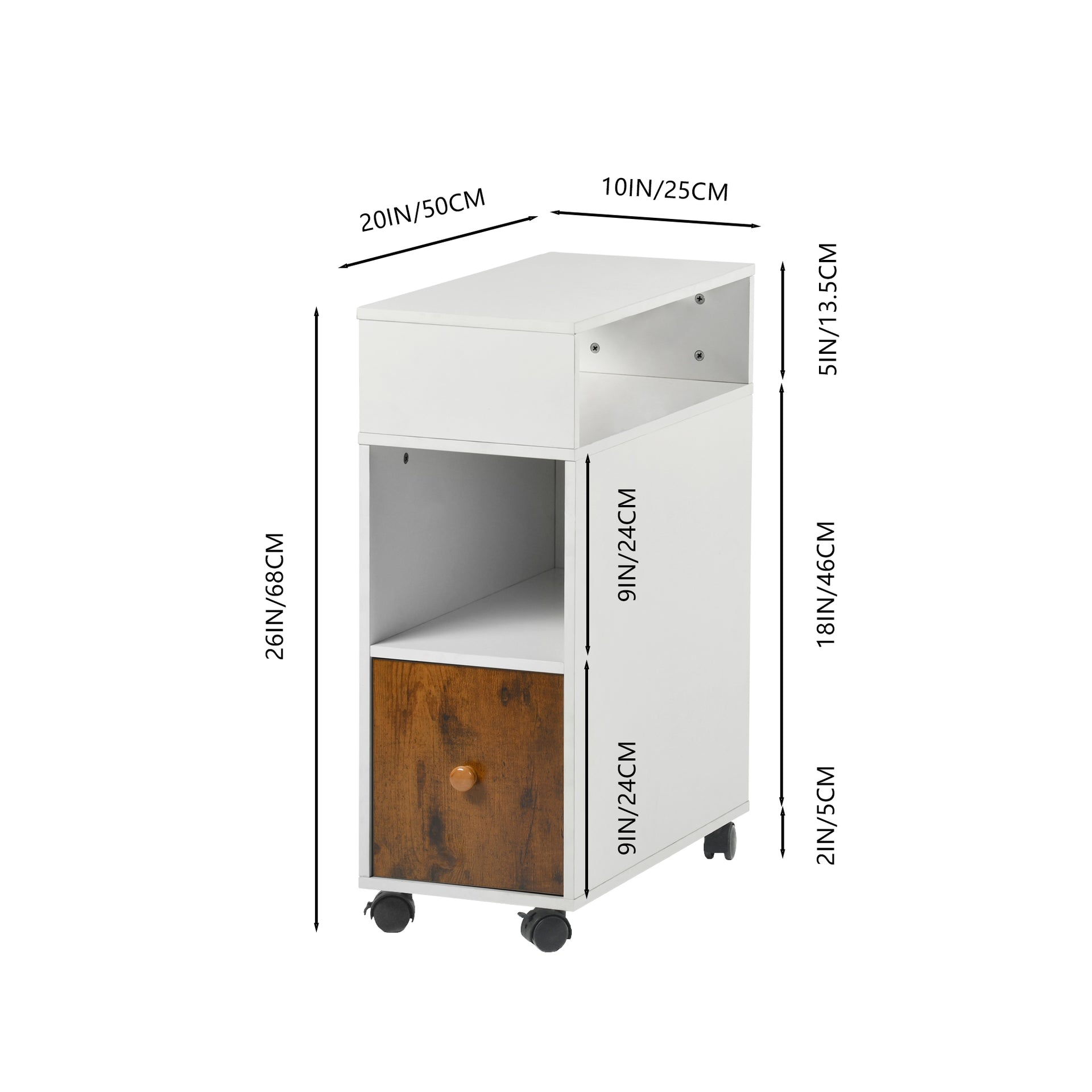 Classeur mobile FurnitureR, classeur vertical à roulettes avec tiroir et étagères de rangement double face, organiseur de dossiers en bois blanc/marron