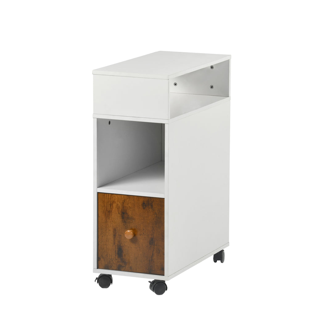 Classeur mobile FurnitureR, classeur vertical à roulettes avec tiroir et étagères de rangement double face, organiseur de dossiers en bois blanc/marron