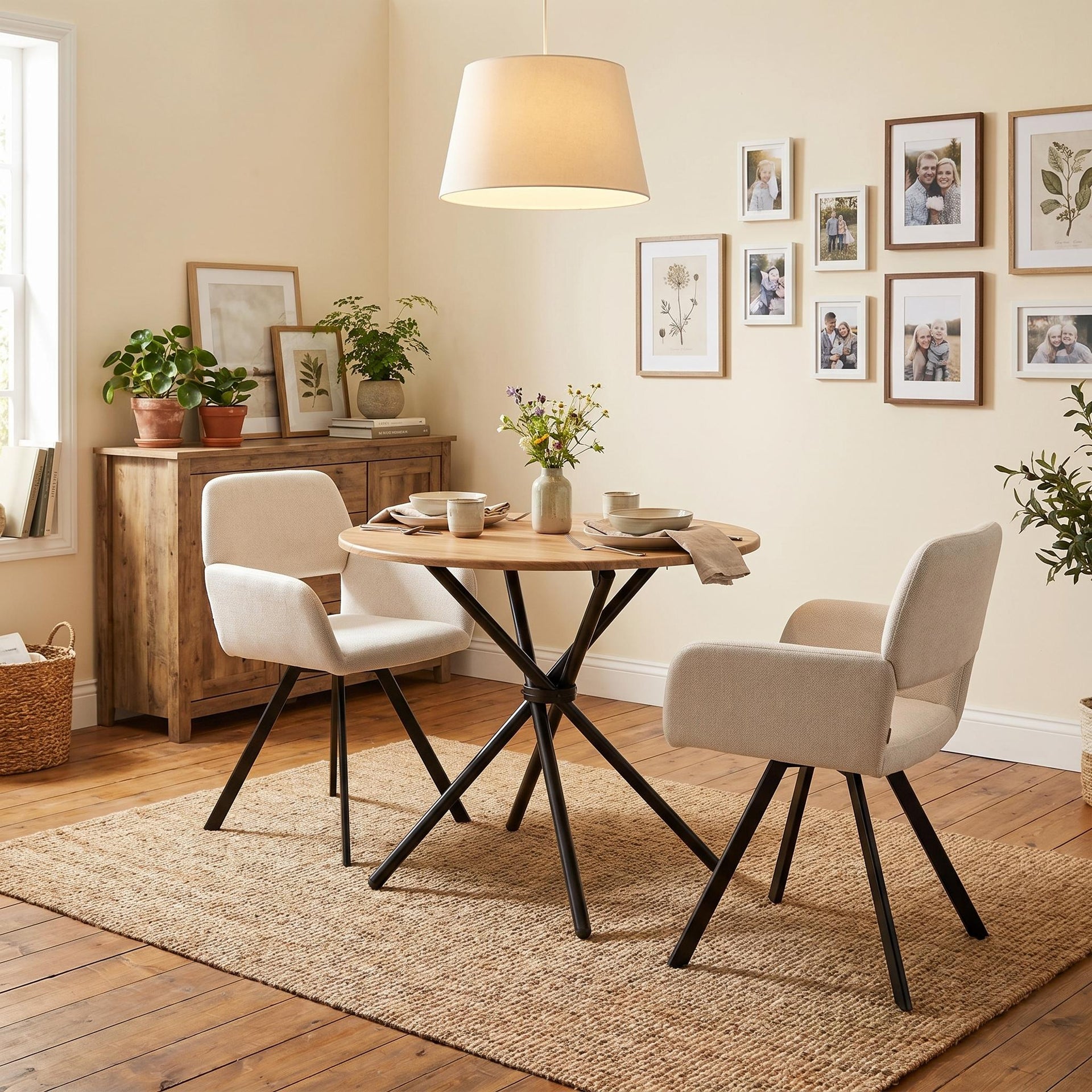 FurnitureR 3-Piece Round Dining Table Set with 2 Swivel Upholstered Armchairs, 31.5" Kitchen & Bistro Table Set for Small Spaces, Natural Wood Finish