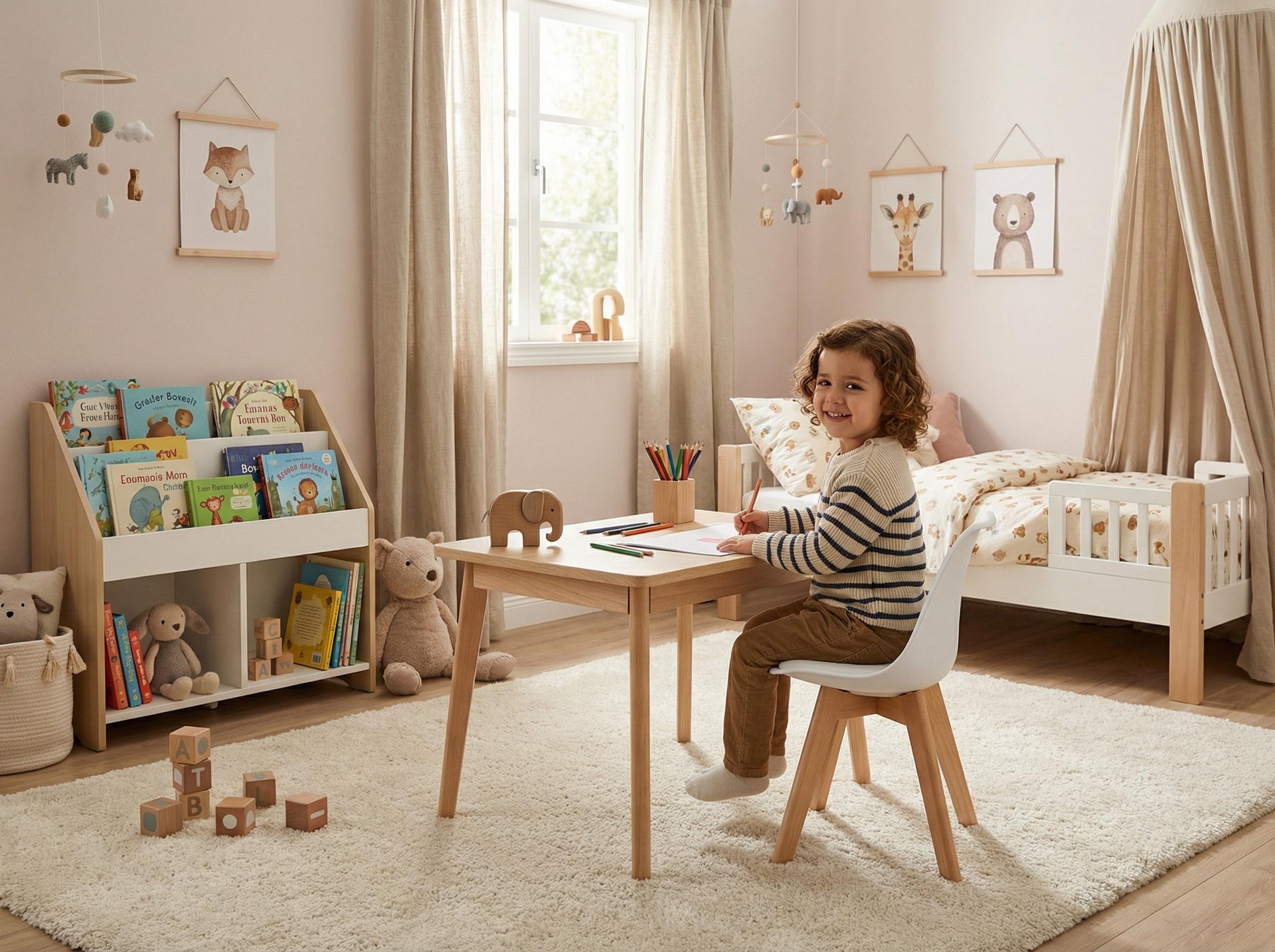 Semicitizen FurnitureR Chaise de Bureau Compacte Blanche – Design Scandinave, PP & PU, Pieds Hêtre Massif, 1 Pièce, 35x33,5x56 cm