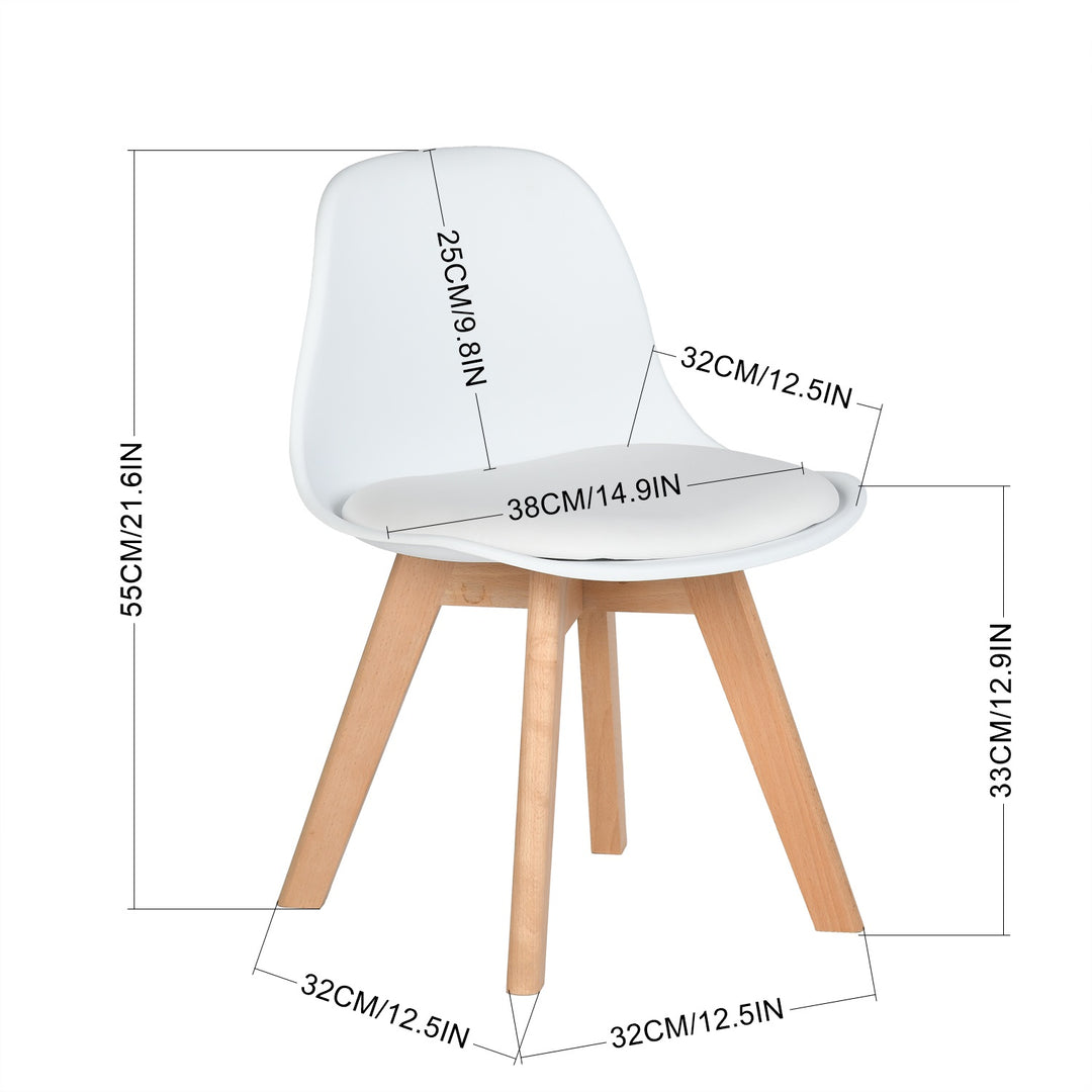 Chaise de bureau FurnitureR pour petits enfants, dossier mi-haut en plastique, sans accoudoirs, pieds en bois, lot de 2, blanche.