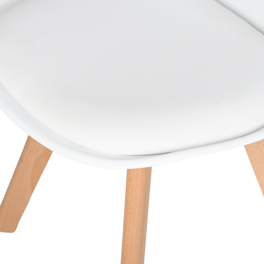 Chaise de bureau enfant Furniture R 1PC, assise rembourrée souple avec dossier en PP, coussin en PU blanc, pieds en hêtre massif, hauteur 55 cm, idéale pour les chambres d'enfants, en intérieur ou en extérieur.