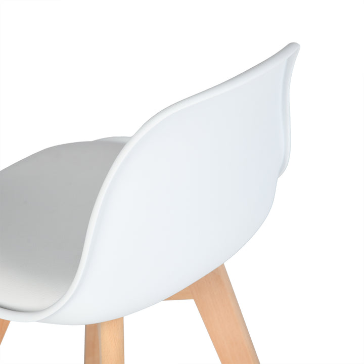 Chaise de bureau enfant Furniture R 1PC, assise rembourrée souple avec dossier en PP, coussin en PU blanc, pieds en hêtre massif, hauteur 55 cm, idéale pour les chambres d'enfants, en intérieur ou en extérieur.