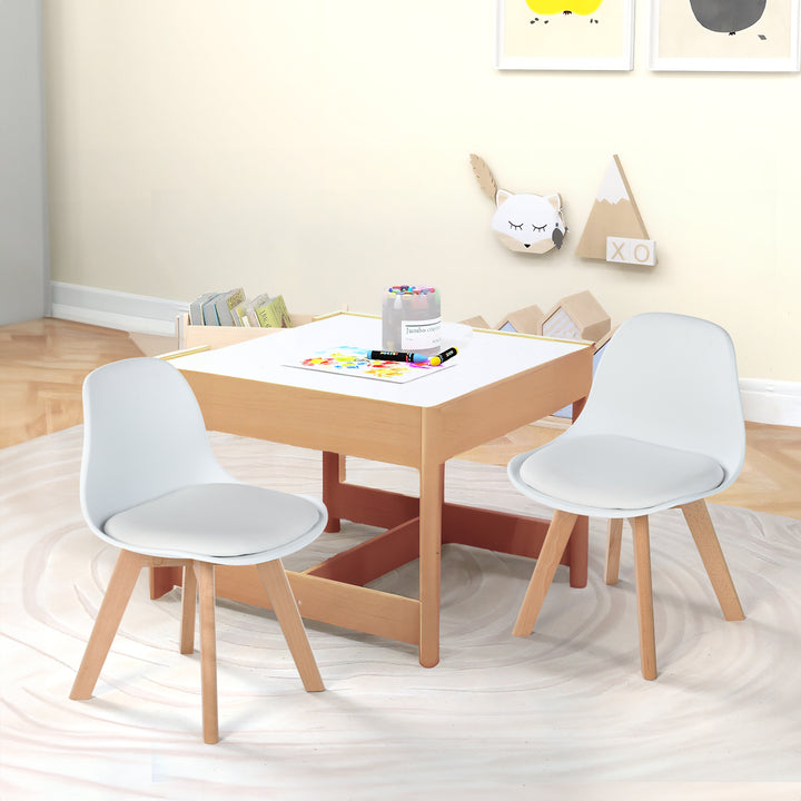 Chaise de bureau FurnitureR pour petits enfants, dossier mi-haut en plastique, sans accoudoirs, pieds en bois, lot de 2, blanche.