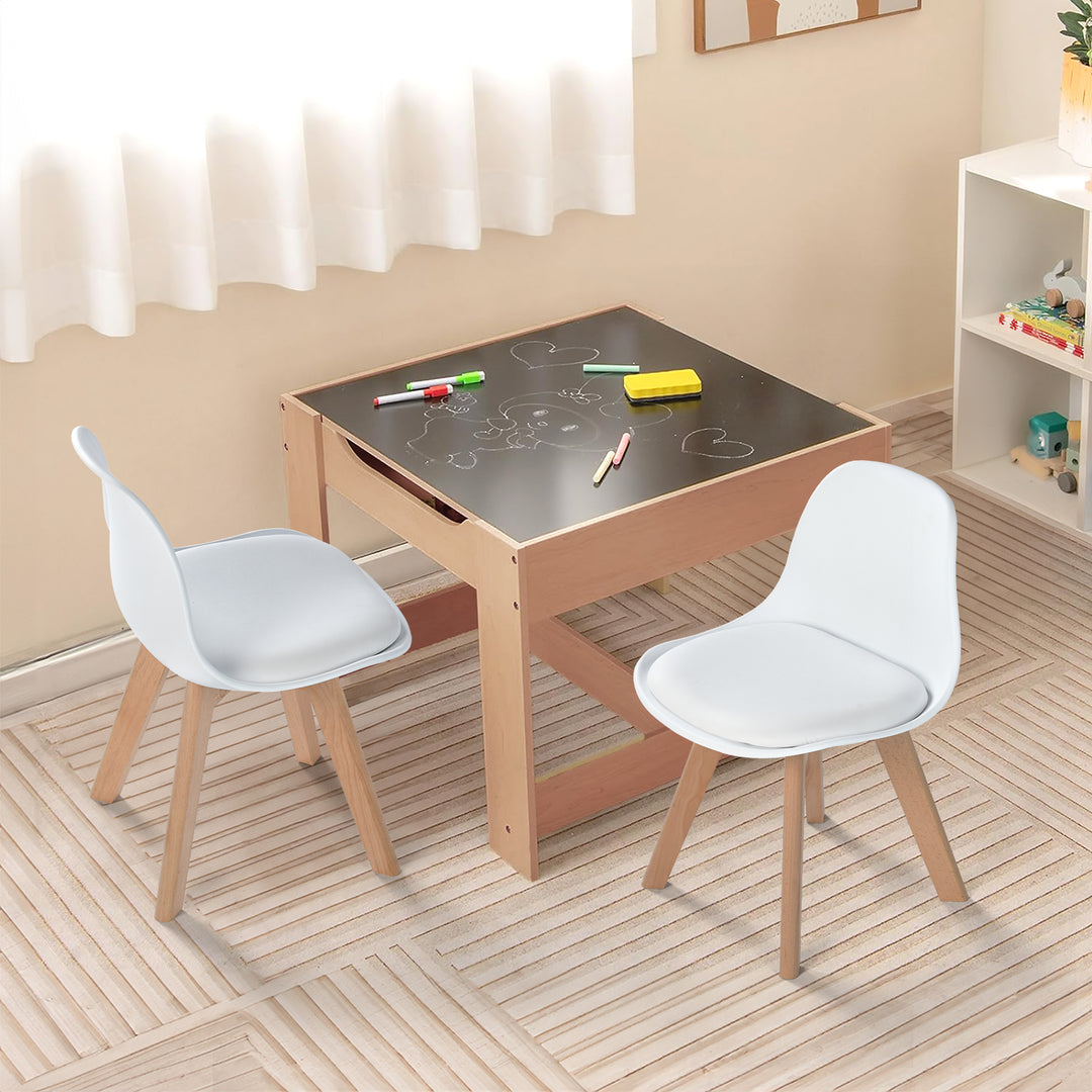 Chaise de bureau enfant Furniture R 1PC, assise rembourrée souple avec dossier en PP, coussin en PU blanc, pieds en hêtre massif, hauteur 55 cm, idéale pour les chambres d'enfants, en intérieur ou en extérieur.