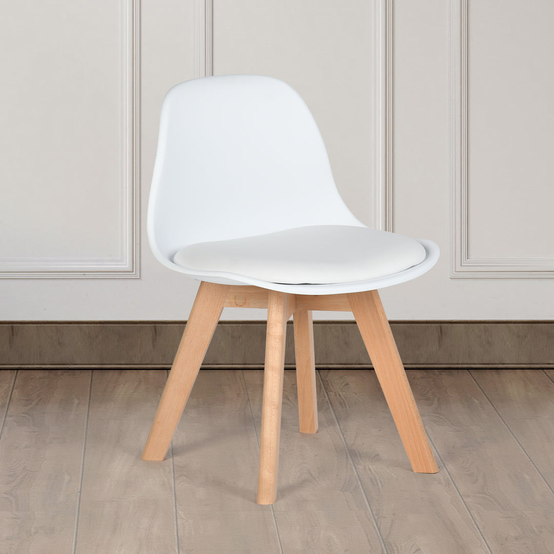 Chaise de bureau FurnitureR pour petits enfants, dossier mi-haut en plastique, sans accoudoirs, pieds en bois, lot de 2, blanche.