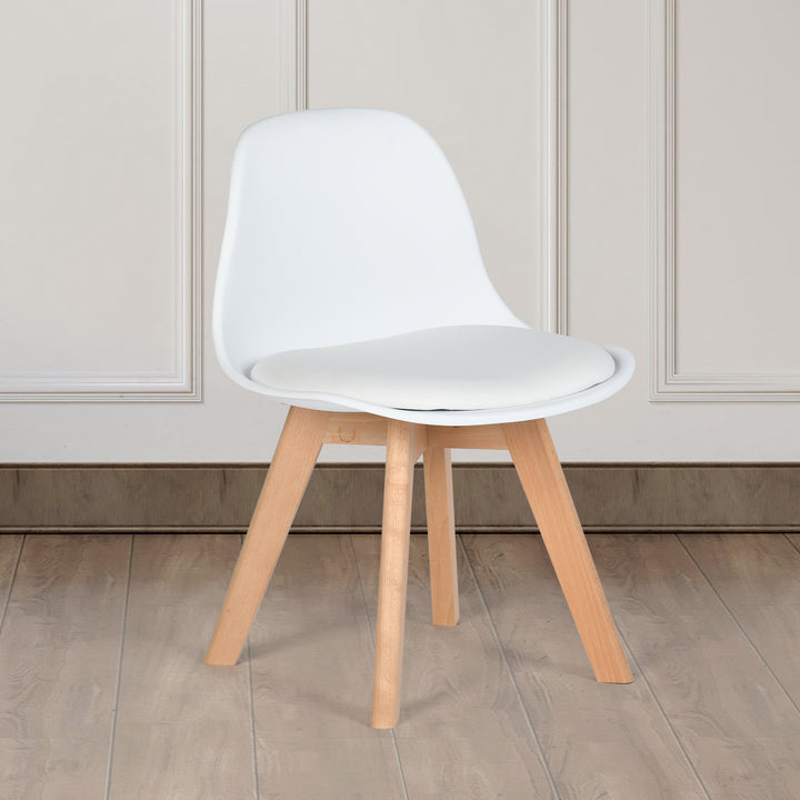 Chaise de bureau FurnitureR pour petits enfants, dossier mi-haut en plastique, sans accoudoirs, pieds en bois, lot de 2, blanche.