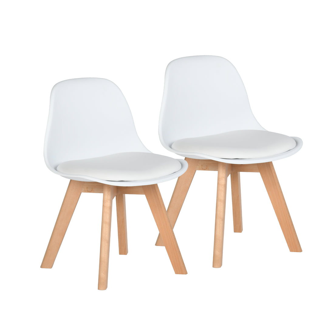 Chaise de bureau enfant Furniture R 1PC, assise rembourrée souple avec dossier en PP, coussin en PU blanc, pieds en hêtre massif, hauteur 55 cm, idéale pour les chambres d'enfants, en intérieur ou en extérieur.