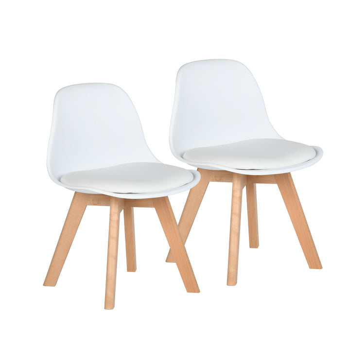Chaise de bureau enfant Furniture R 1PC, assise rembourrée souple avec dossier en PP, coussin en PU blanc, pieds en hêtre massif, hauteur 55 cm, idéale pour les chambres d'enfants, en intérieur ou en extérieur.