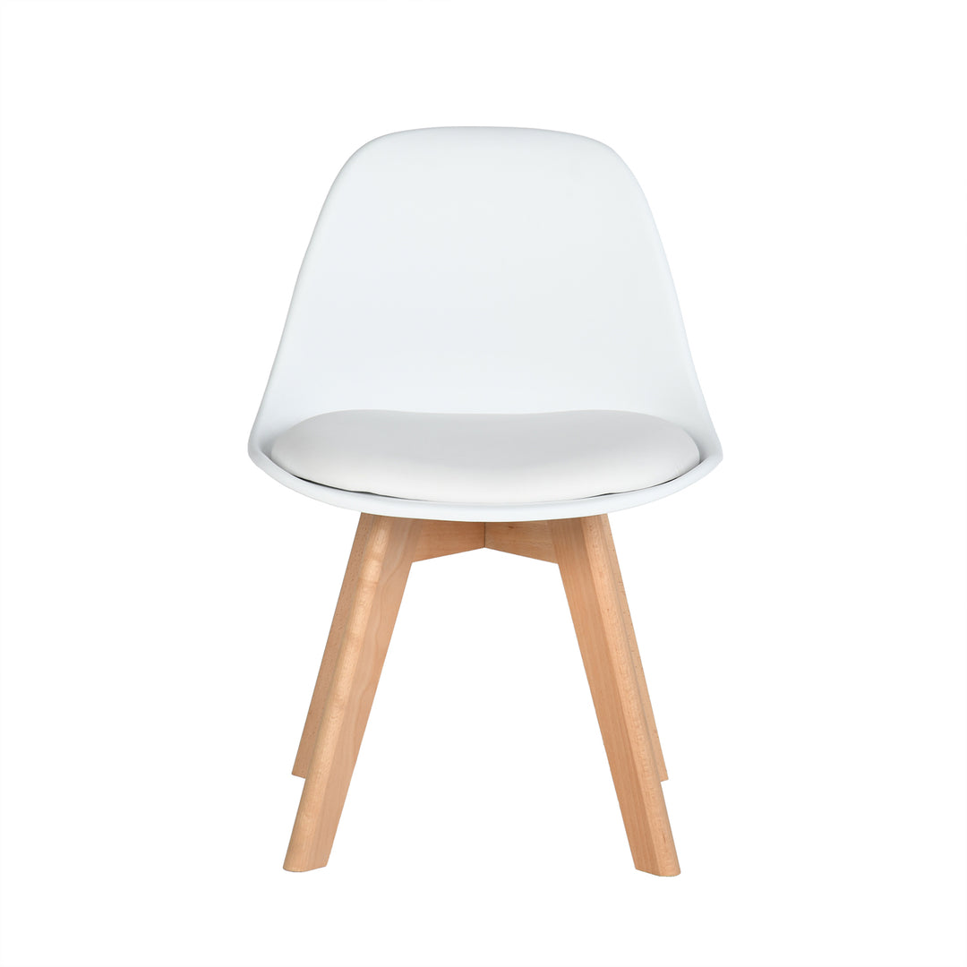 Chaise de bureau enfant Furniture R 1PC, assise rembourrée souple avec dossier en PP, coussin en PU blanc, pieds en hêtre massif, hauteur 55 cm, idéale pour les chambres d'enfants, en intérieur ou en extérieur.