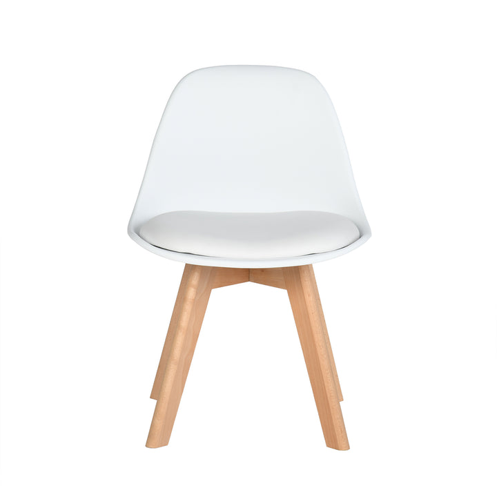 Chaise de bureau enfant Furniture R 1PC, assise rembourrée souple avec dossier en PP, coussin en PU blanc, pieds en hêtre massif, hauteur 55 cm, idéale pour les chambres d'enfants, en intérieur ou en extérieur.