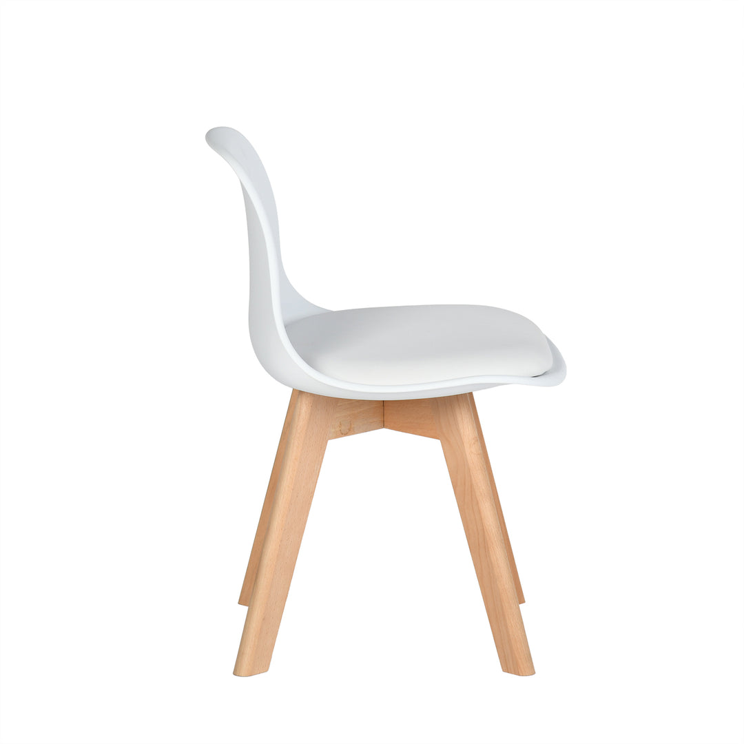 Chaise de bureau enfant Furniture R 1PC, assise rembourrée souple avec dossier en PP, coussin en PU blanc, pieds en hêtre massif, hauteur 55 cm, idéale pour les chambres d'enfants, en intérieur ou en extérieur.