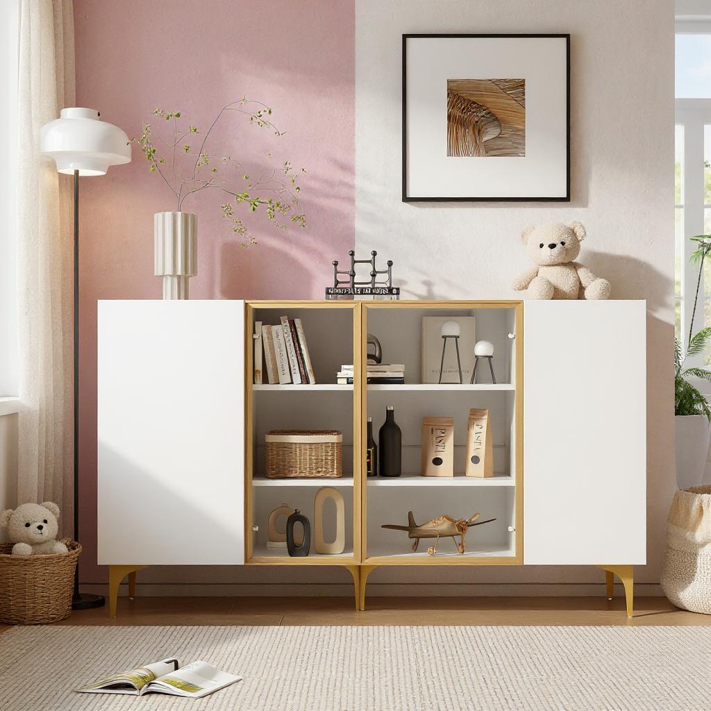 FurnitureR Schrank mit 4 Türen, MDF, Glas und Metall, Design Asymétrique, für einen Schrank unter der Treppe, 150 cm