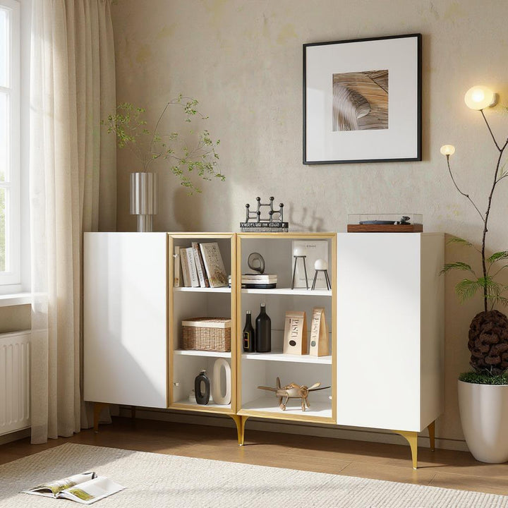 FurnitureR Schrank mit 4 Türen, MDF, Glas und Metall, Design Asymétrique, für einen Schrank unter der Treppe, 150 cm