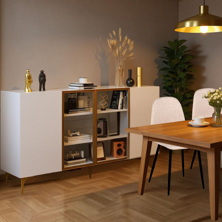 FurnitureR Schrank mit 4 Türen, MDF, Glas und Metall, Design Asymétrique, für einen Schrank unter der Treppe, 150 cm