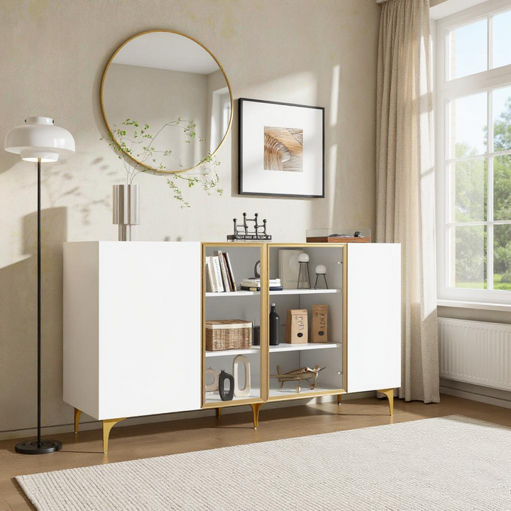 FurnitureR Schrank mit 4 Türen, MDF, Glas und Metall, Design Asymétrique, für einen Schrank unter der Treppe, 150 cm