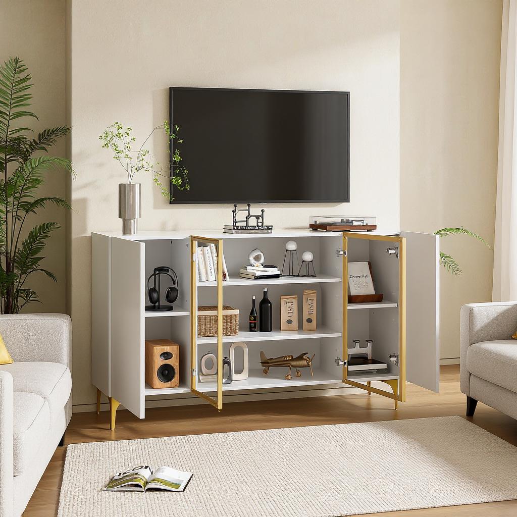 FurnitureR Schrank mit 4 Türen, MDF, Glas und Metall, Design Asymétrique, für einen Schrank unter der Treppe, 150 cm