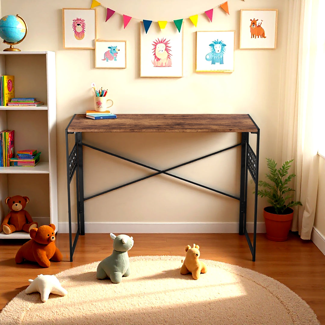 Bureau pliant FurnitureR, 100 cm (39,4 pouces), table d'étude/d'écriture peu encombrante, bureau d'ordinateur avec 8 crochets de rangement pour chambre, bureau à domicile, dortoir, marron