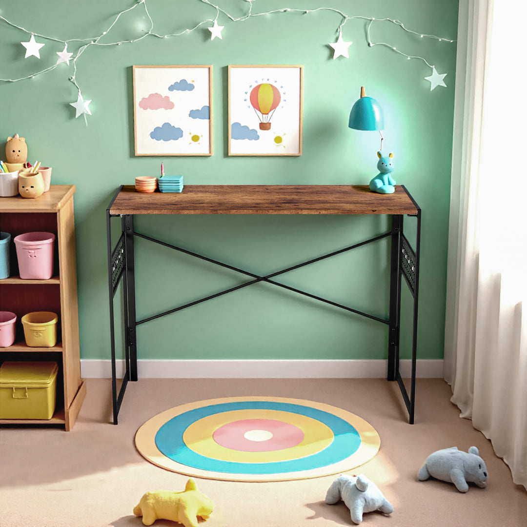 Bureau pliant FurnitureR, 100 cm (39,4 pouces), table d'étude/d'écriture peu encombrante, bureau d'ordinateur avec 8 crochets de rangement pour chambre, bureau à domicile, dortoir, marron