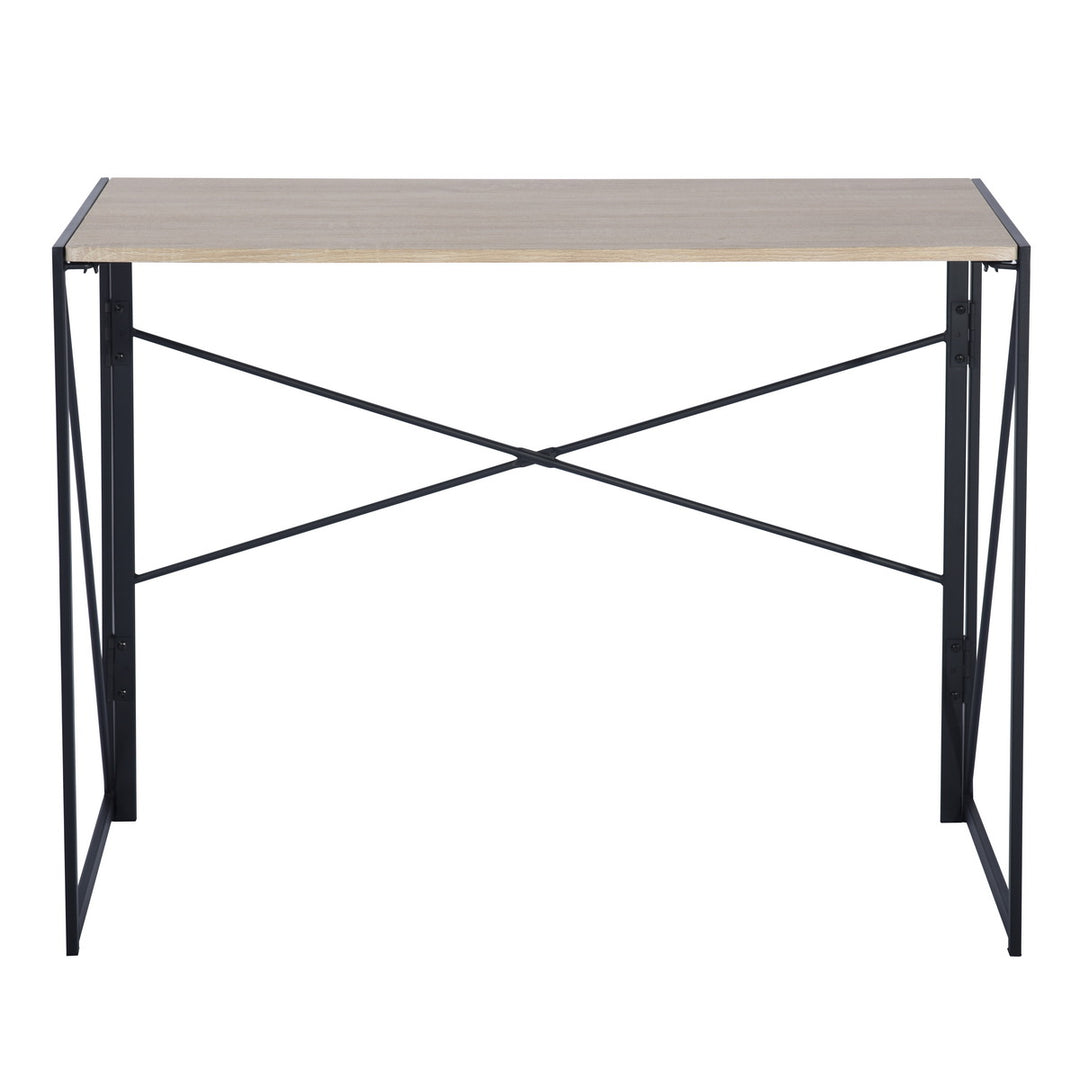 Furniture R Folding Computer Table, Small Space Foldable Desk, MDF & Metal Frame, Portable Desk for Home Office, Writing Workstation for Living Room, Bedroom, Dormitory, 100x50x75.5cm, Oak